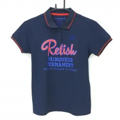 【美品】ルコック 半袖ポロシャツ ネイビー×オレンジ フロントプリント 袖口・襟ライン レディース M ゴルフウェア le coq sportif