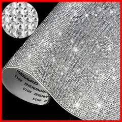 デコシール 自己粘着ラインストーンシール 修正工芸品 [12×20㎝]２枚入り 電話 衣類 車 シール スマホ DIY スワロフスキー ラインストーン シール クリスタル キラキラシール ORBIDO 熱接着タイプ 銀色