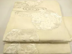 平和屋着物＊夏物　九寸名古屋帯　流水花文　銀糸　正絹　逸品　DAAT6390op