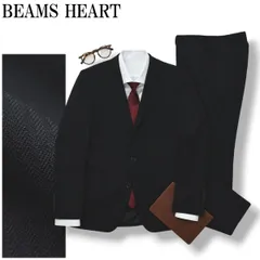 ビームス ハート BEAMS HEART シャドーストライプ柄 シングル 2B スーツ セットアップ 上下 テーラードジャケット スラックスパンツ 通年 44 ブラック メンズ