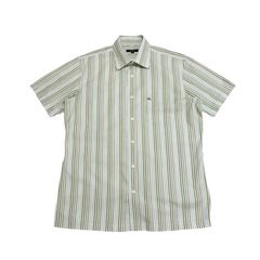 中古 バーバリーロンドン BURBERRY LONDON 半袖シャツ クリーニング済み ストライプ柄 グリーン メンズ Ｌサイズ