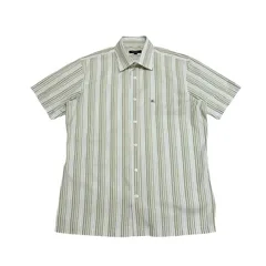中古 バーバリーロンドン BURBERRY LONDON 半袖シャツ クリーニング済み ストライプ柄 グリーン メンズ Ｌサイズ