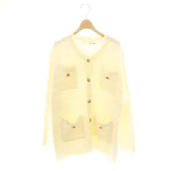 ウィムガゼット Whim Gazette ツイードニットジャケット ノーカラー フリンジ 金ボタン モヘヤ混 F アイボリー /DO ■OS ■SH