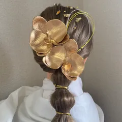 【ゴールド胡蝶蘭髪飾り】金箔付き　水引　成人式　結婚式　卒業式　袴　振り袖　白無垢　色打ち掛け　七五三 着物　和装前撮り　和装ヘア