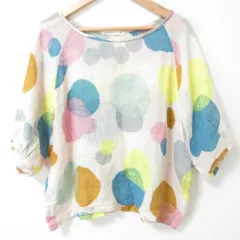 良品 mina perhonen ミナペルホネン sunny candy 総柄 リネン100% 五分袖 オーバーサイズ ブラウス 38 マルチカラー レディース 古着 中古 USED