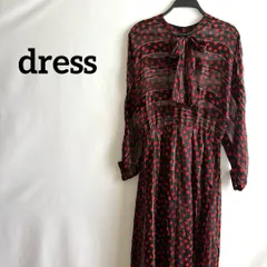 昭和感透け感ワンピースロングドット水玉赤レッド長袖レトロヴィンテージ風