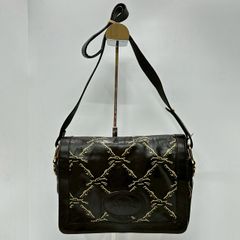 ★M16 LONGCHAMP ロンシャン レザー ショルダーバッグ ロゴ 総柄 馬 ワンショルダー ファスナータイプ 留め具金具 マグネット ブラウン レディース バッグ 鞄