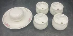 1529 美品 NARUMI BONE CHINA ナルミ ボーン チャイナ シュガーポット ４個 蓋付菓子器 中皿 直径18cm