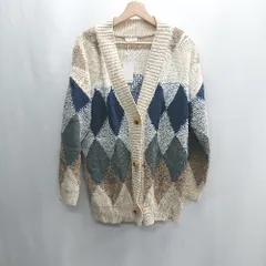 ◇ ◎ ●未使用● ⊇ INOLVE アーガイル柄 長袖 ニットカーディガン サイズF アイボリー レディース E  【1409100049251】