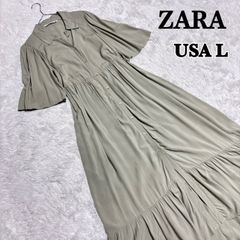 ZARA ザラ 半袖 ロングワンピース マキシ丈 裾フリル USA L