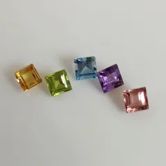 シトリン・ペリドット・ブルートパーズ・アメジスト・ピンクトルマリン　5ピース　4mmスクエアカット　2.03ct