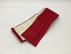 半幅帯/美品/赤×生成/夏用/ゆかた/着物/麻/リバーシブル/女物【ゆずりは】　1160