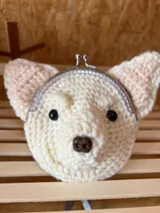 チワワフラット編みポーチ　ホワイト