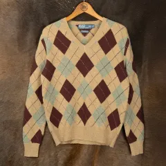 S 90s ポロ Ralph Lauren(ラルフローレン) アーガイル柄 パターン ラムズウール Vネック ニット セーター