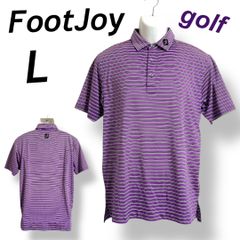 FootJoy フットジョイ メンズ ゴルフウェア L 半袖ポロシャツ JP-S17-02 ロゴ ボーダー柄 ラベンダー系 (C30)★
