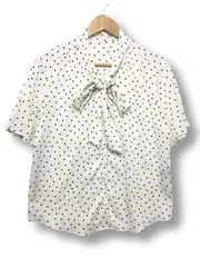 〇【未使用】１万8700円購入 アンタイトル UNTITLED 半袖 クラシカル ドットブラウス シャツ トップス 襟リボン 白 黒ドット Mサイズ2■管理番号L29147SSA25-250711-20-3(198)