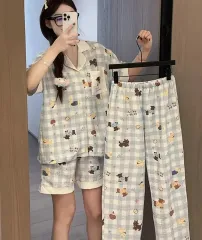 チェック 子犬 半袖 パジャマ 3 平和 セット 新品