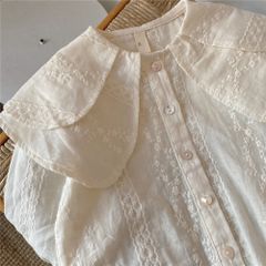 【新品】お洒落な韓国子供服　90  110   ブラウス　刺繍　ビッグ襟　春物　秋物