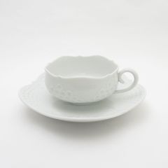 美品 MEISSEN マイセン ホワイトレリーフ 26623/26613 ティーカップ＆ソーサー ドット 白磁 高級食器 SU7023A2 