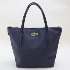 2507-45 ラコステ ハンドバッグ トートバッグ LACOSTE PVC×レザー製 ネイビー 上ZIP