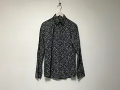 美品本物コムサメンCOMMECAMENコットン花柄フラワープリント長袖シャツメンズサーフアメカジミリタリーストリートスケーターワークビジネススーツモードゴルフドレス黒ブラックM日本製