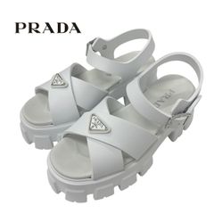 プラダ PRADA モノリス サンダル 靴 シューズ ラバー ホワイト シルバー トライアングルロゴ