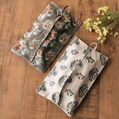 ティッシュケース おしゃれ 壁掛け ティッシュカバー 吊り下げ 布 リネン風 南仏ブルー シャンブレー生地 車 洗面所 吊るす かわいい 可愛い インド職人 手仕事 ナチュラル ボタニカル柄 ブロックプリントのティッシュカバー 2タイプ