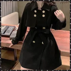 トレンチコートレディース 上品ジャケットミドル丈トレンチコート カジュアルきれいめライトアウター ベルト付きスプリングコート 韓国軽アウター お洒落通勤服 春秋フェミニンコート黒 ダブルボタン着やせ 大人女性ジャケット