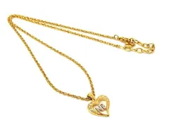 ■美品■ NINA RICCI ニナリッチ ラインストーン ハート ネックレス ペンダント アクセサリー レディース ゴールド系 DE3893