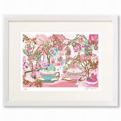 ★ ホラグチカヨ『bouget・of・roses・Pink（半切）』ジクレー・風景画　ファンタジー　キリン　ティーカップ・版画
