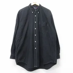 XL/古着 ラルフローレン 長袖 ブランド シャツ メンズ 90s ワンポイントロゴ BIG SHIRT 大きいサイズ ロング丈 コットン ボタンダウン 黒 