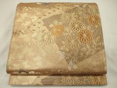 A5 夏物 菊花 露草 萩の葉 金銀糸 絽 紗 薄物 正絹 六通 袋帯 O70