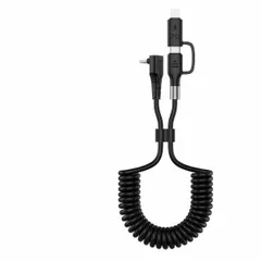 2in1 USB-A USB-C ライトニングケーブル カールコード MFi認証  充電ケーブル PD 27W/60W 急速充電 高速データ転送 伸縮 高耐久