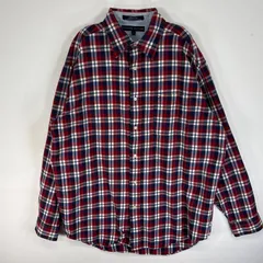 古着 トミーヒルフィガー TOMMY HILFIGER 長袖シャツ 肉厚 チェック ロゴ 刺繍 M  レッド系 マルチカラー メンズ