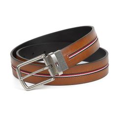 メンズベルト トミーヒルフィガーTOMMY HILFIGER  35mm リバーシブル レザーベルト センターリボン ブラウン USA直輸入モデル 11TL02X212 送料無料