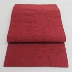 名古屋帯 綴れ 花唐草 正絹 赤紫色 全通柄 八寸帯 着物帯 長さ368cm