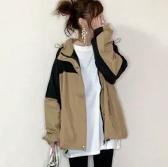 フード付き　マウンテンパーカー　バイカラー　防水　アウトドア　ライトジャケット