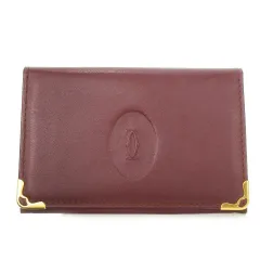 カルティエ Cartier マストライン パスケース カードケース 名刺入れ 二つ折り 薄型 レザー 本革 ロゴ型押し 赤 バーガンディー /AH3 ■GY18のサムネイル
