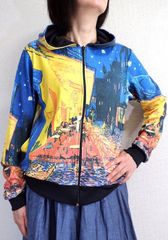 レディース　ゴッホ　夜のカフェテラス　ジップアップパーカー　女性サイズ　ゴッホ