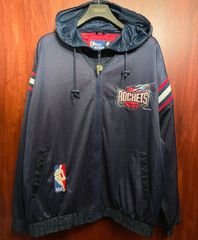 MADE IN KOREA製 90s PRO PLAYER × NBA HOUSTON ROCKETS ナイロンメッシュフルジップパーカー ネイビー×レッド Lサイズ