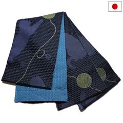 半幅帯（猫柄：ブラック系）日本製 ロング 長尺 リバーシブル 細帯 浴衣 着物 小紋 レディース 女性 和装 和服