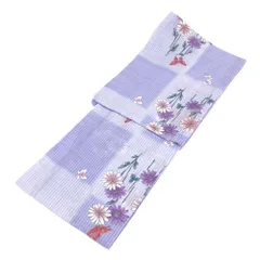 浴衣 おしゃれ レディース ゆかた パープル 花柄 蝶 格子柄