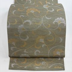 袋帯 秀品 夏帯 紗 関西仕立て 花唐草 箔 灰緑 全通 正絹 【中古】