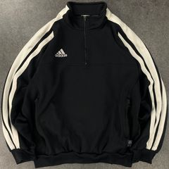 90s 00s old adidas WAKE FOREST オールド アディダス ハーフジップ スウェット トレーナー プルオーバー 太ライン ロゴ刺繍 ブラック 黒 メンズ 2XO 大きいサイズ