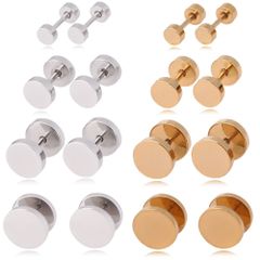 【色：シルバー/ゴールド 幅4/6/8/10mm 8ペアセット】[Adelina Style] サージカルステンレス 人気 ダンベルピアス ネジ式 フラットキャッチ 円型 メンズ レディース 男女兼用 シンプル 金属アレルギー対応 スタッドピアス ペア