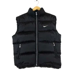 ナイキ NIKE 90’S ヴィンテージ ダウンベスト 肉厚 ダウン ロゴ 刺繍 レア 希少 ジップアップ XL 黒 ブラック 90年代 古着のサムネイル