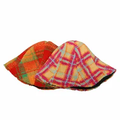 ボア　チェック　チューリップハット