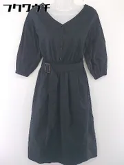 ◇ ◎ natural couture NICE CLAUP ウエストベルト付き 長袖 ロング ワンピース サイズF ブラック レディース  【中古】 【1107200017926】