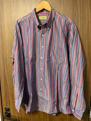 L.L.Bean XL 香港製 ブルー×レッド ストライプシャツ ビンテージ