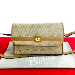 極 美品 Christian Dior クリスチャンディオール ハニカム 柄 ロゴ 金具 レザー ショルダーバッグ ポシェット ブラウン ベージュ 95325